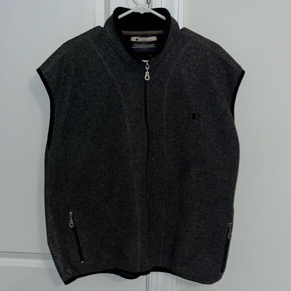 Champion vest fleece medium charcoal grey full zipper w/2 zip pockets L men’s - Picture 1 of 4